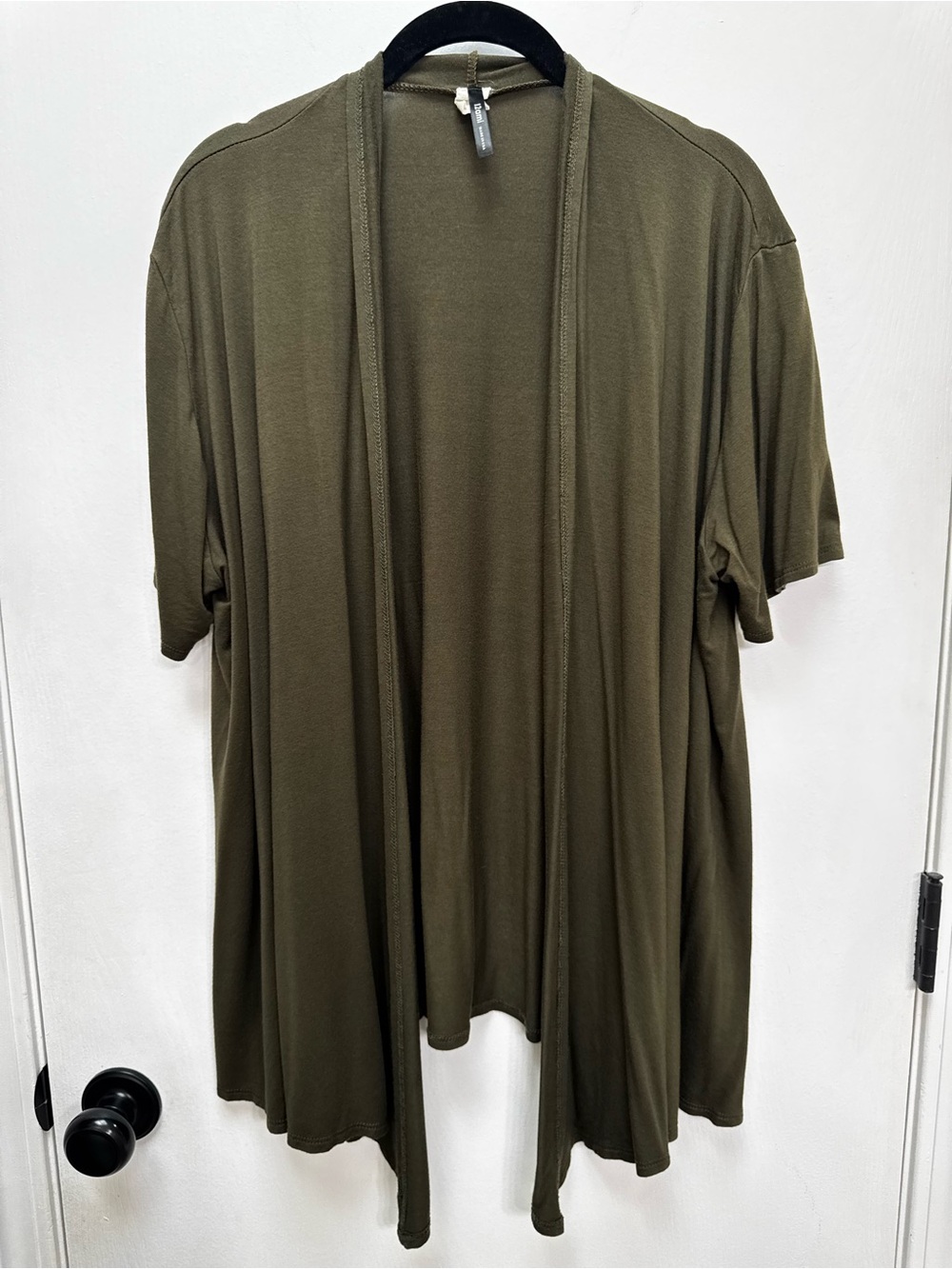 Ami Olive Green Open-Front Short Sleeve Cardigan